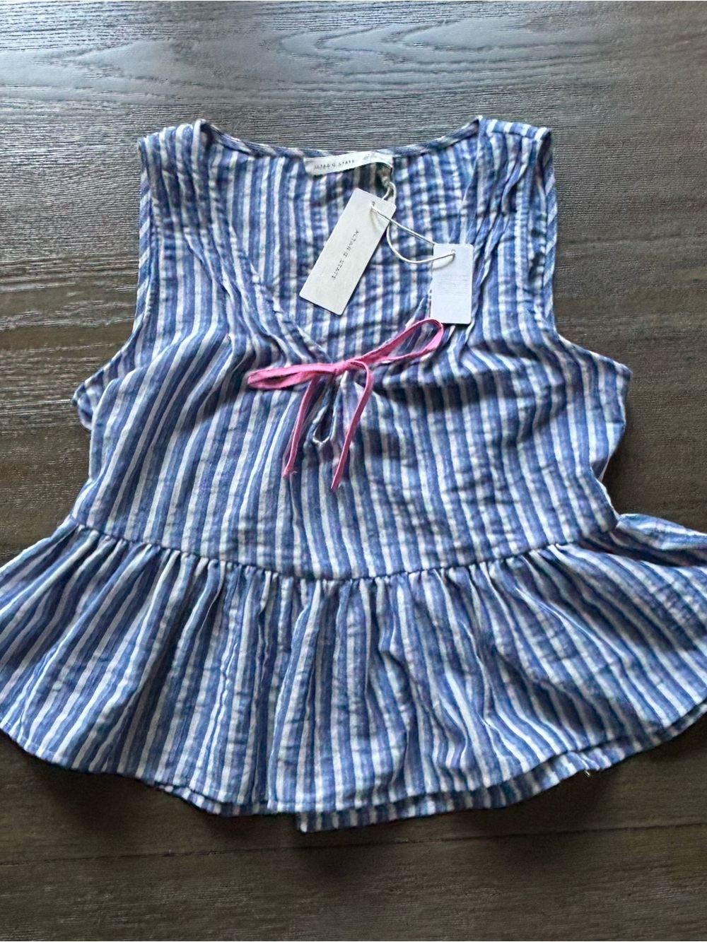 Altar'd State Blue & White Striped Peplum Tank with Pink Tie